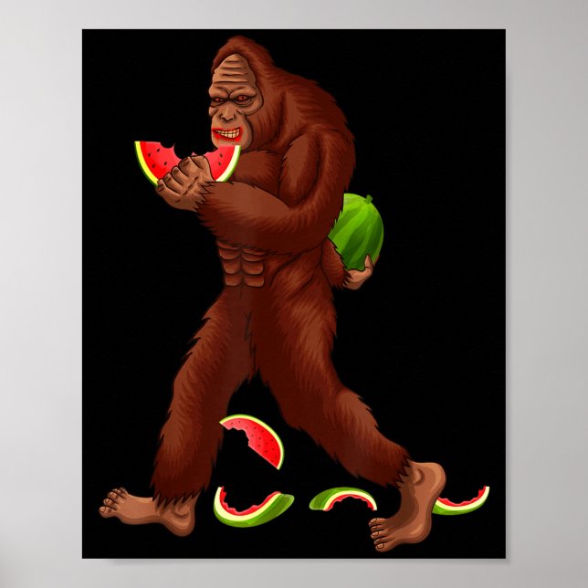 Funny bigfoot &amp; watermelon slice summer poster (Front)