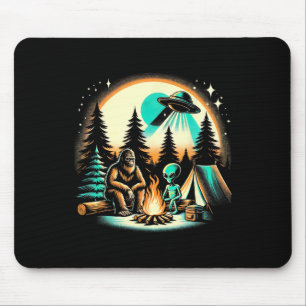 Funny Bigfoot And Alien Ufo Camping Outdoor Advent Mouse Pad