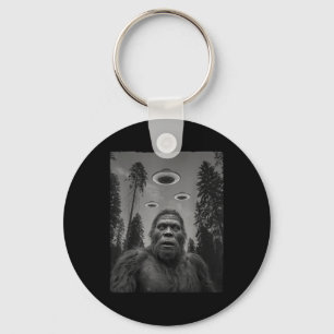 Funny Bigfoot And Ufo Selfie  Key Ring
