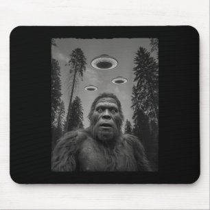 Funny Bigfoot And Ufo Selfie Mouse Pad