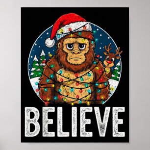 Funny Bigfoot Believe Christmas Sasquatch Santa Fo Poster