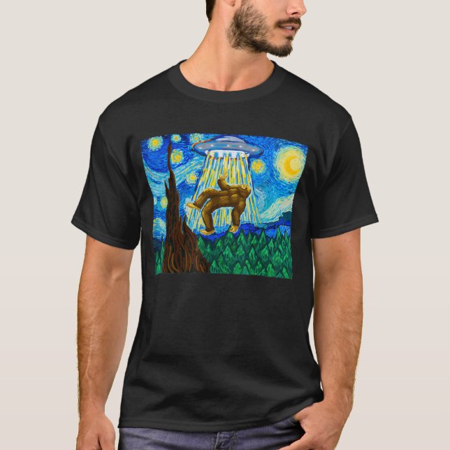 Funny Bigfoot, Bigfoot Alien, Funny Starry Night T-Shirt (Front)