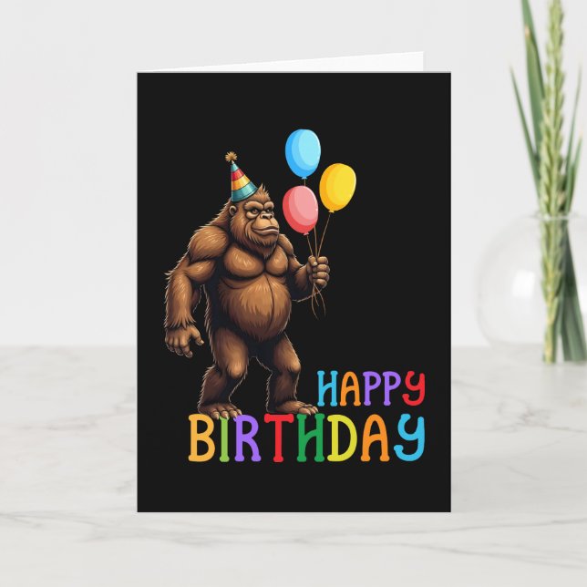 Funny BigFoot Birthday Card with Balloons (Front)