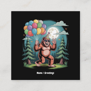 Funny Bigfoot Birthday Party Bash Balloons Square Business Card
