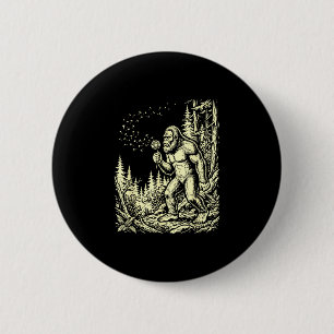 Funny bigfoot blowing dandelion vintage sasquatch 6 cm round badge