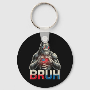 Funny Bigfoot Bro Heart Aamerican Flag Patriotic Key Ring