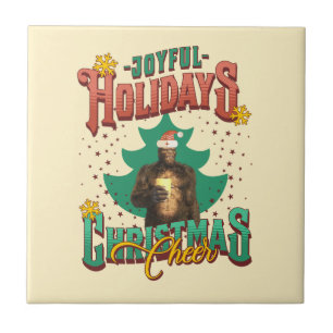 Funny Bigfoot Christmas Cheer Holiday Ceramic Tile