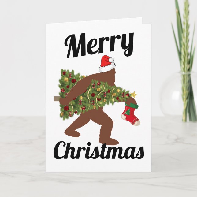 Funny Bigfoot Christmas Greeting Card (Front)