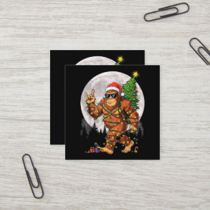 Funny Bigfoot Christmas Lights and Moon Square Business Card