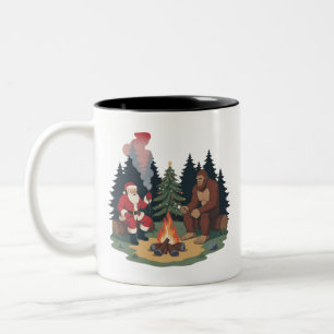 Funny Bigfoot Christmas Santa Sasquatch Camping Two-Tone Coffee Mug