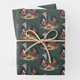 Funny Bigfoot Christmas Santa Sasquatch Camping  Wrapping Paper Sheet