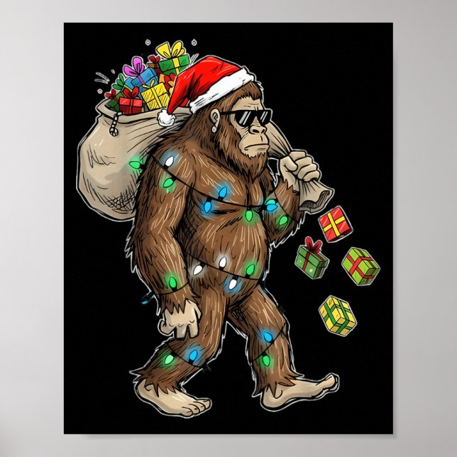 Funny Bigfoot Christmas Tree Lights Xmas Boys Mens Poster (Front)