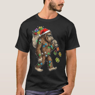Funny Bigfoot Christmas Tree Lights Xmas Boys Mens T-Shirt