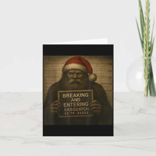 Funny Bigfoot Christmas – Xmas Sasquatch Mugshot  Card (Front)