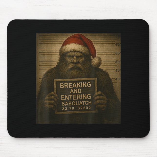 Funny Bigfoot Christmas – Xmas Sasquatch Mugshot  Mouse Pad (Front)