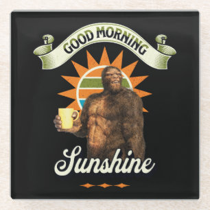 Funny Bigfoot Coffee Morning Humour Glass Coaster