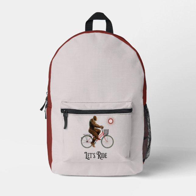 Funny Bigfoot Cycling, Let’s Ride Printed Backpack (Front)