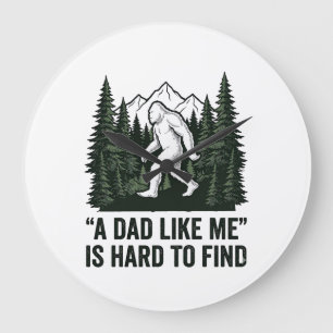 Funny Bigfoot Dad Vintage Forest Shirt Design_1 Large Clock
