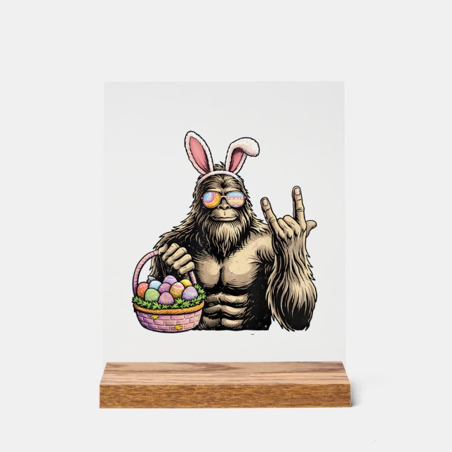 Funny Bigfoot Easter Egg Rock Sasquatch Easter Day Acrylic Sign (Front)