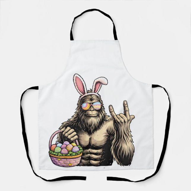 Funny Bigfoot Easter Egg Rock Sasquatch Easter Day Apron (Front)