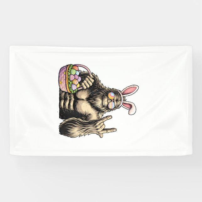 Funny Bigfoot Easter Egg Rock Sasquatch Easter Day Banner (Horizontal)