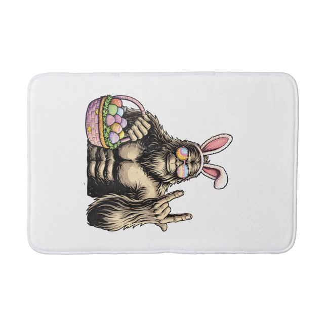 Funny Bigfoot Easter Egg Rock Sasquatch Easter Day Bath Mat (Front)