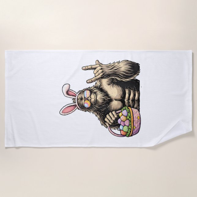 Funny Bigfoot Easter Egg Rock Sasquatch Easter Day Beach Towel (Front)