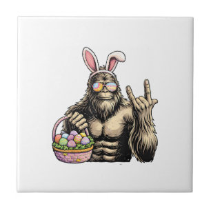 Funny Bigfoot Easter Egg Rock Sasquatch Easter Day Ceramic Tile