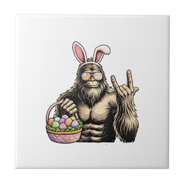 Funny Bigfoot Easter Egg Rock Sasquatch Easter Day Ceramic Tile (Front)