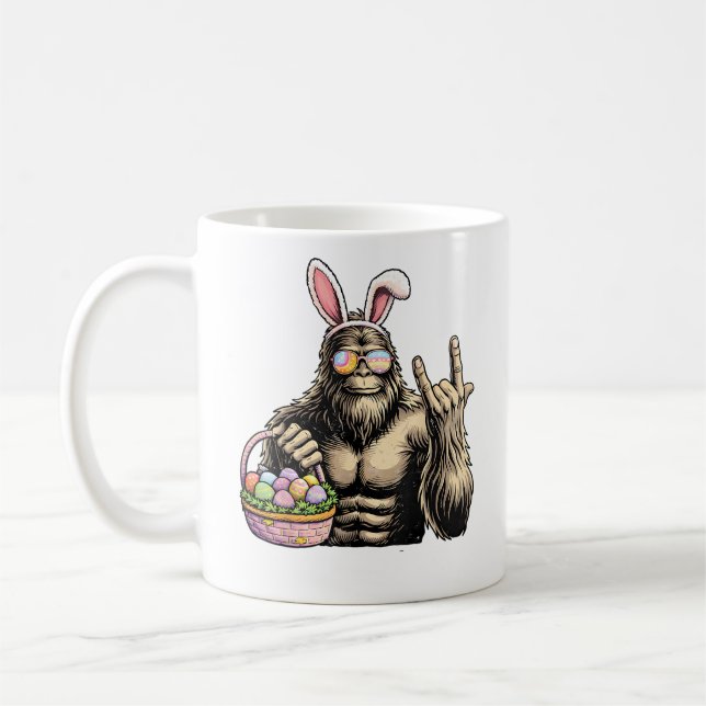 Funny Bigfoot Easter Egg Rock Sasquatch Easter Day Coffee Mug (Left)
