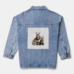 Funny Bigfoot Easter Egg Rock Sasquatch Easter Day Denim Jacket