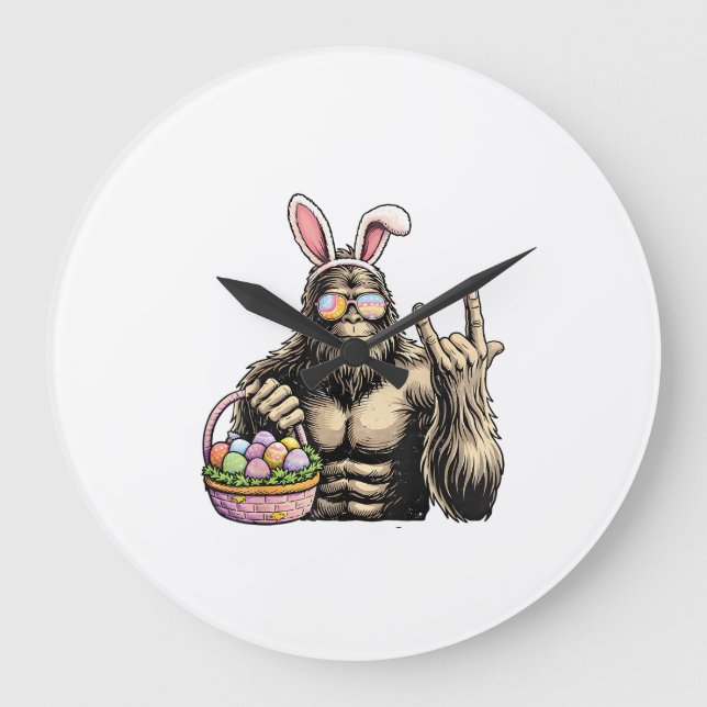 Funny Bigfoot Easter Egg Rock Sasquatch Easter Day Large Clock (Front)