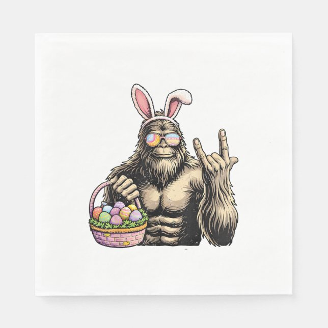 Funny Bigfoot Easter Egg Rock Sasquatch Easter Day Napkin (Front)