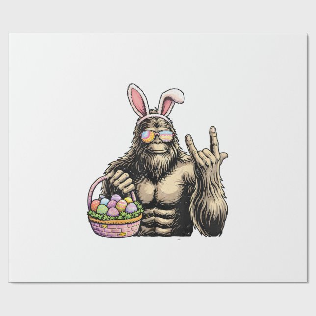 Funny Bigfoot Easter Egg Rock Sasquatch Easter Day Wrapping Paper (Flat)