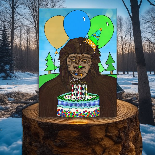 Funny Bigfoot eating Birthday Cake Card (Creator Uploaded)