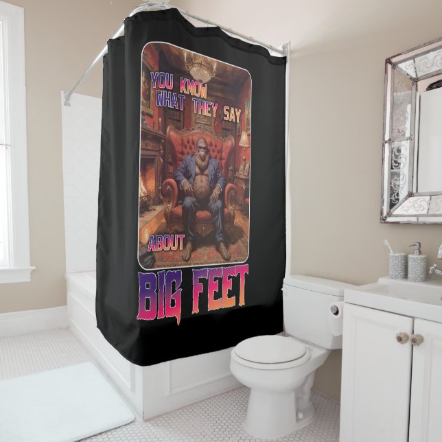 Funny Bigfoot Feet Meme Shower Curtain (In Situ)