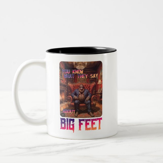 Funny Bigfoot Feet Meme Two-Tone Coffee Mug (Left)