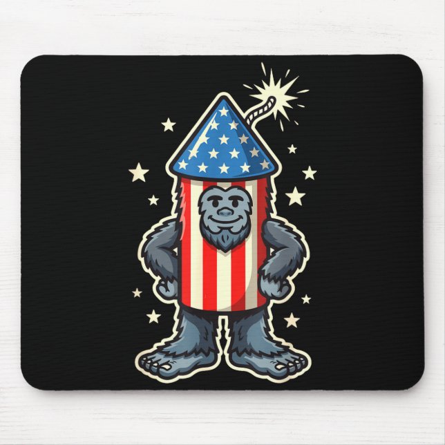 Funny bigfoot firework 4th of july sasquatch mouse pad (Front)