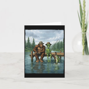 Funny Bigfoot Fishing Mens Alien Sasquatch Fishing Card