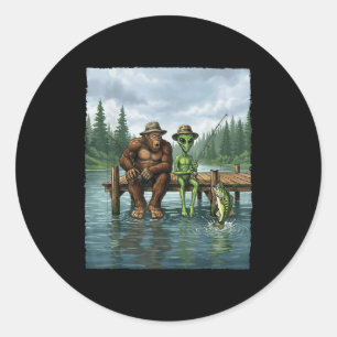 Funny Bigfoot Fishing Mens Alien Sasquatch Fishing Classic Round Sticker