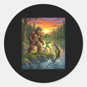 Funny Bigfoot Fishing Mens Alien Sasquatch Fishing Classic Round Sticker