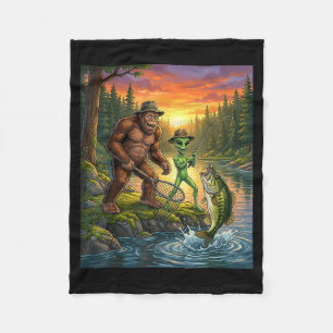Funny Bigfoot Fishing Mens Alien Sasquatch Fishing Fleece Blanket