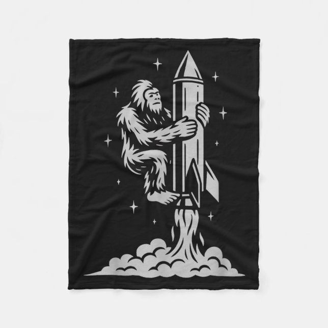 Funny Bigfoot Flying Into Space With Stars And Cos Fleece Blanket (Front)