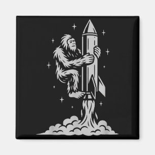 Funny Bigfoot Flying Into Space With Stars And Cos Magnet