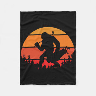 Funny Bigfoot Golf Retro Sasquatch Playing Golf Fleece Blanket