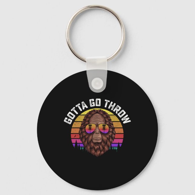 Funny Bigfoot “gotta Go Throw” Retro Disc Golf  Key Ring (Front)