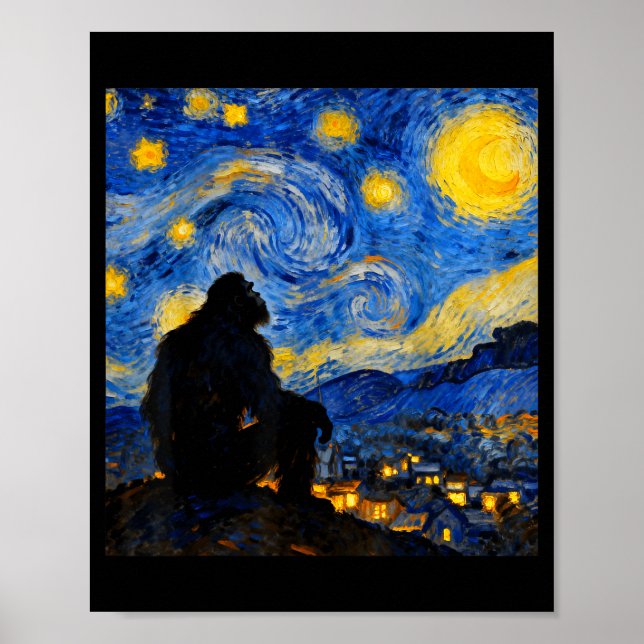 Funny Bigfoot Graphic Van Gogh Style Sasquatch Sta Poster (Front)
