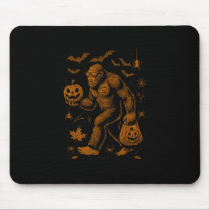 Funny Bigfoot Halloween With Pumpkin And Spooky Vi Mouse Pad