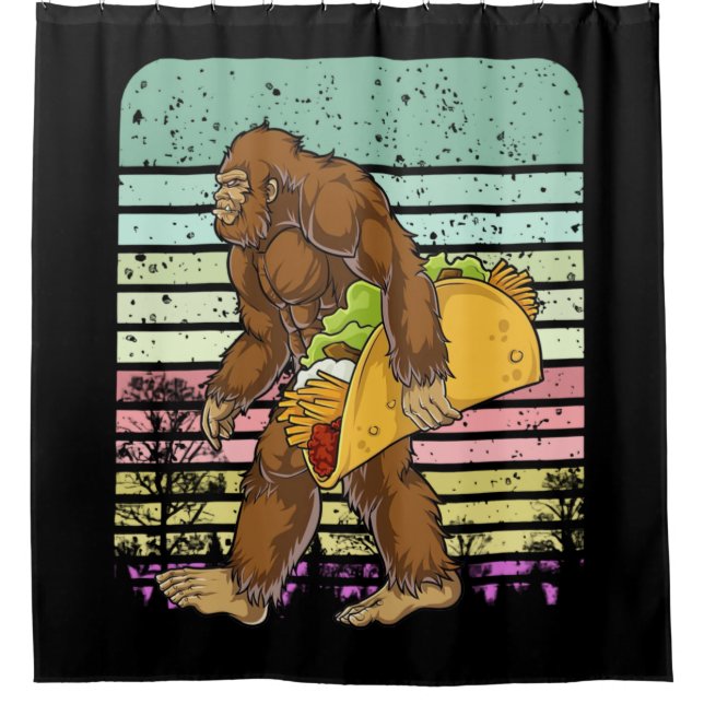 Funny Bigfoot Holding A Taco Shower Curtain (Front)