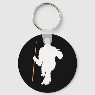 Funny Bigfoot Holding Pool Stick Billiards Sasquat Key Ring